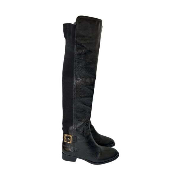 Tory Burch Patent Leather Above the Knee Pull On Riding Boots - Picture 1 of 8
